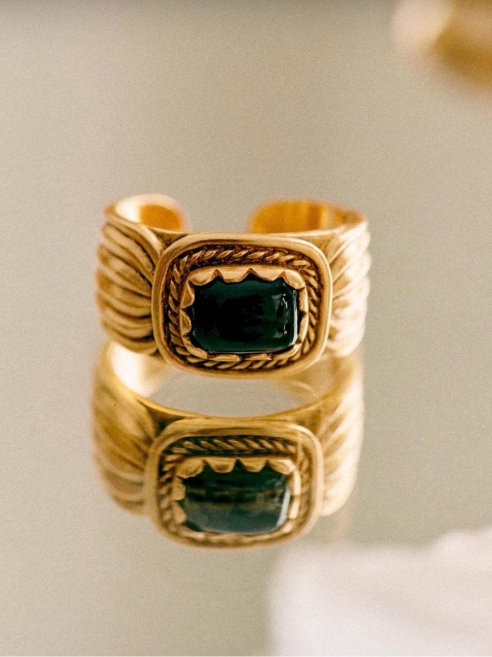 NIB Sezane Gold Band Ring with Dark black Stone